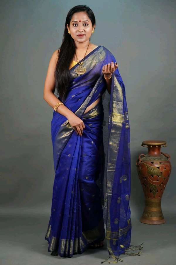 Cotton Silk Maheswari Saree - Blue