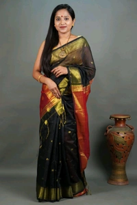 Cotton Silk Maheswari Saree - Black & Red