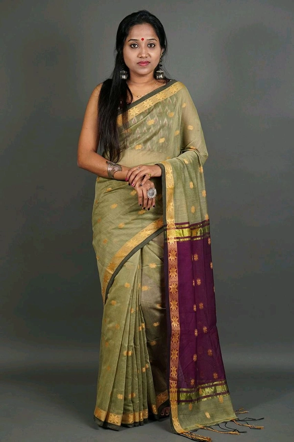 Zari Woven Maheswari Saree  - Khaki