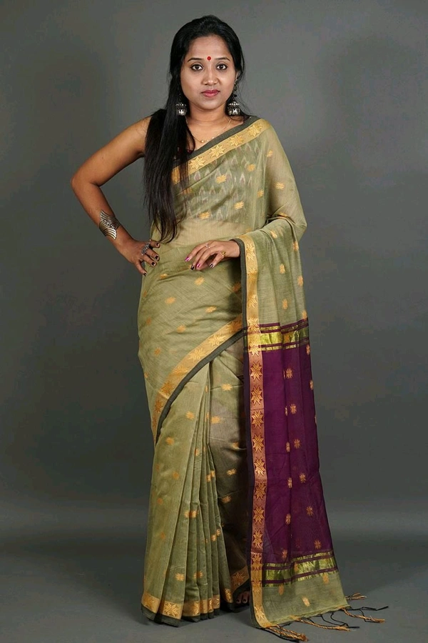 Zari Woven Maheswari Saree  - Khaki
