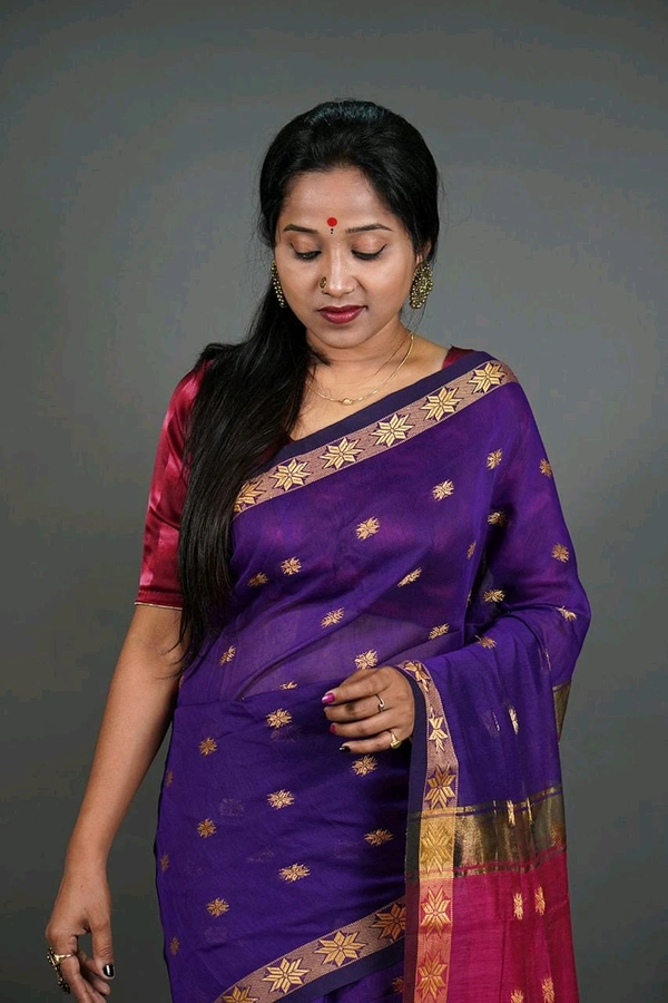 Zari Woven Maheswari Saree  - Fuchsia Blue