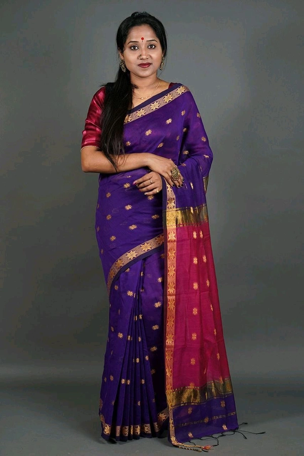 Zari Woven Maheswari Saree  - Fuchsia Blue