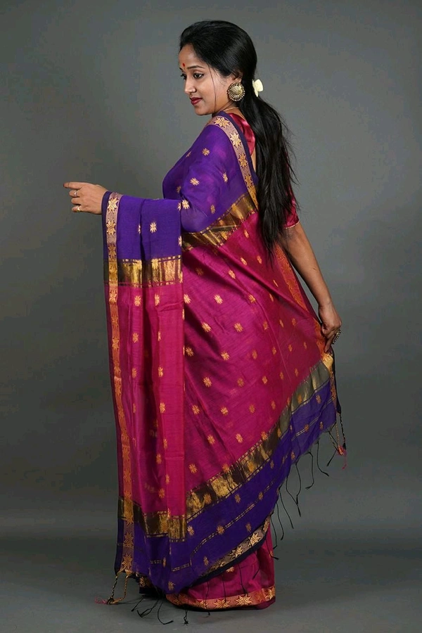 Zari Woven Maheswari Saree  - Fuchsia Blue