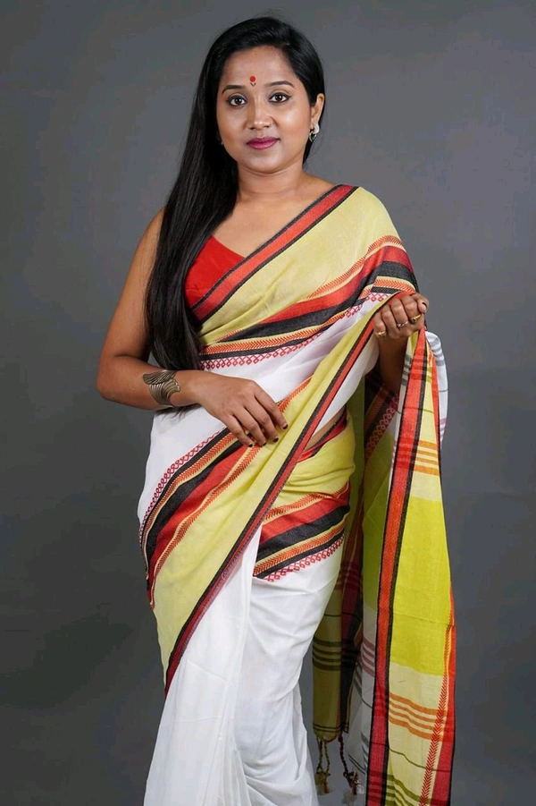 Woven Border Solid Cotton Saree 
