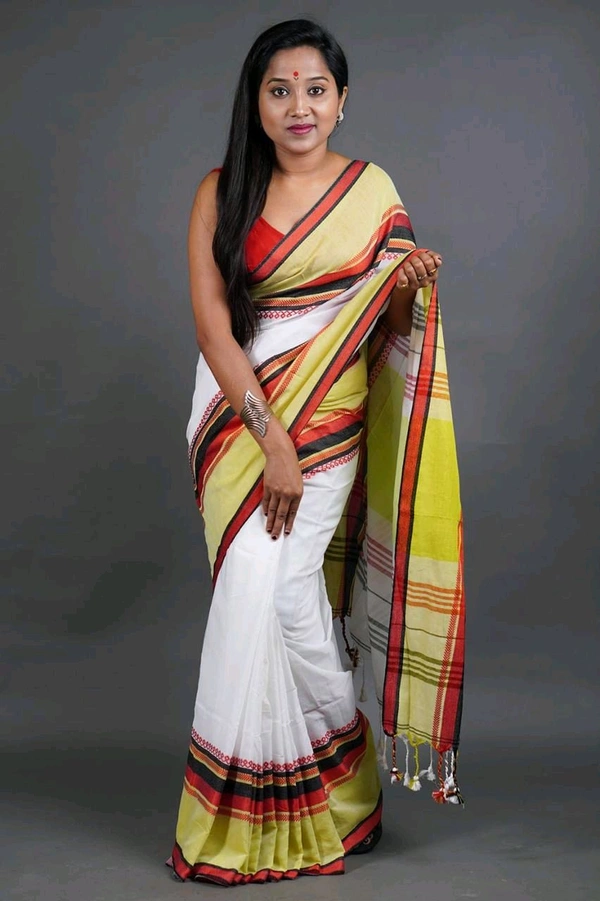 Woven Border Solid Cotton Saree 