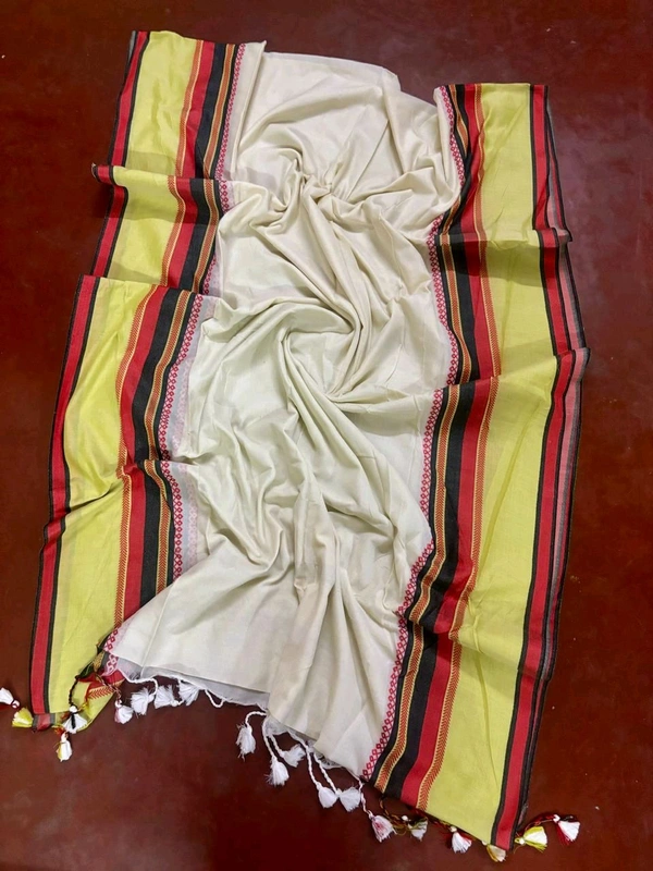 Woven Border Solid Cotton Saree 