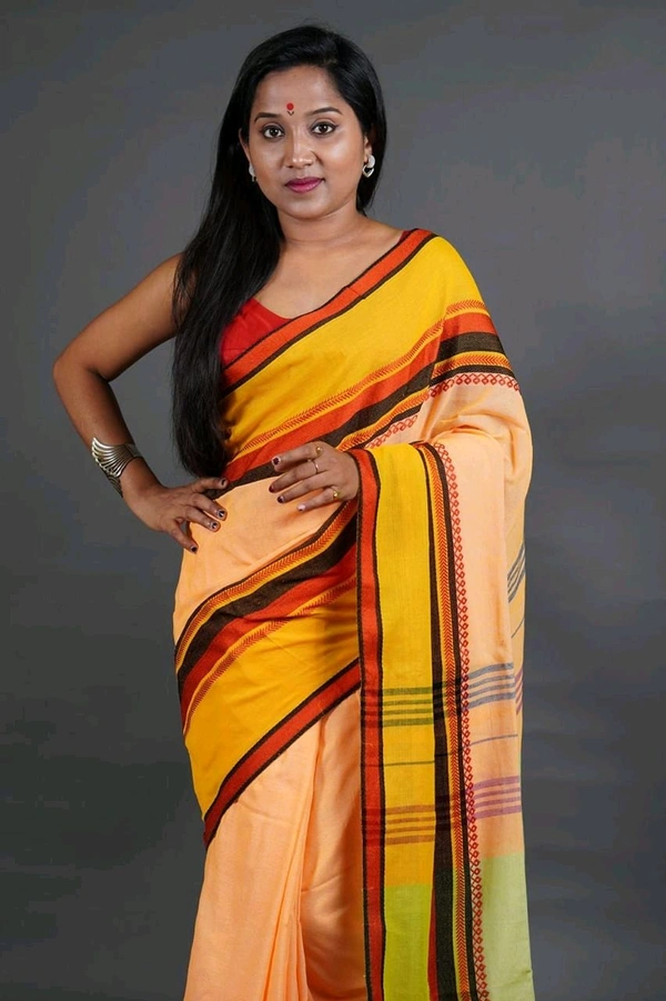 Woven Border Solid Cotton Saree 