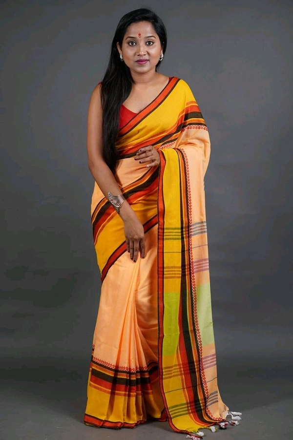 Woven Border Solid Cotton Saree 