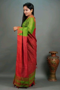 Temple Border Slab Cotton Silk Saree - Green