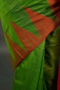 Temple Border Slab Cotton Silk Saree - Green