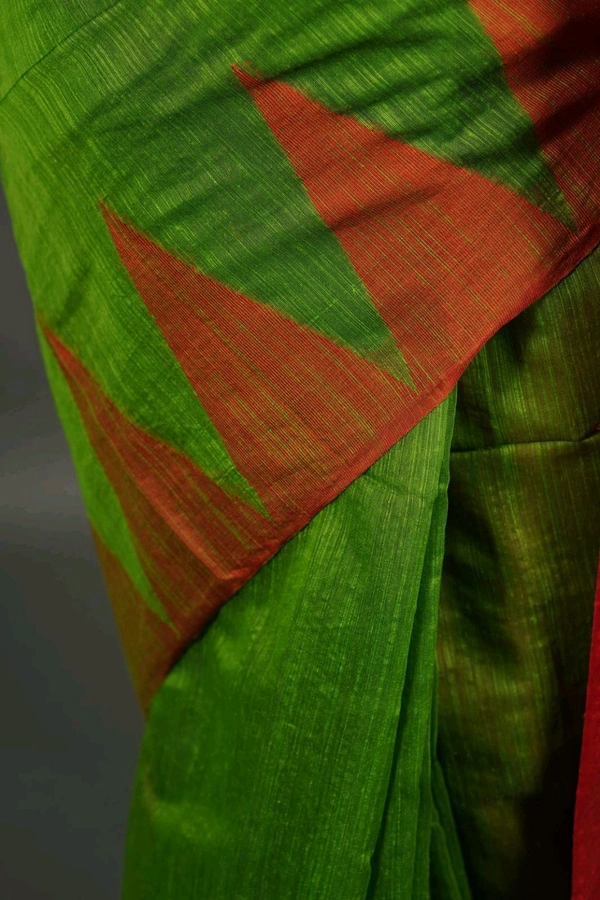 Temple Border Slab Cotton Silk Saree - Green