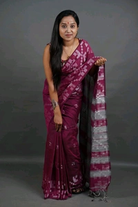 Floral Border Cotton Saree - Purple