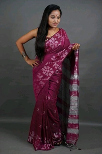 Floral Border Cotton Saree - Purple