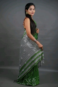 Floral Border Cotton Saree - Green