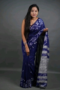 Floral Border Cotton Saree - Royal Blue