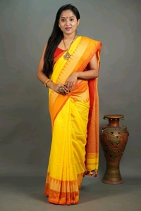 Woven Temple Border Khadi Cotton Saree  - Yellow