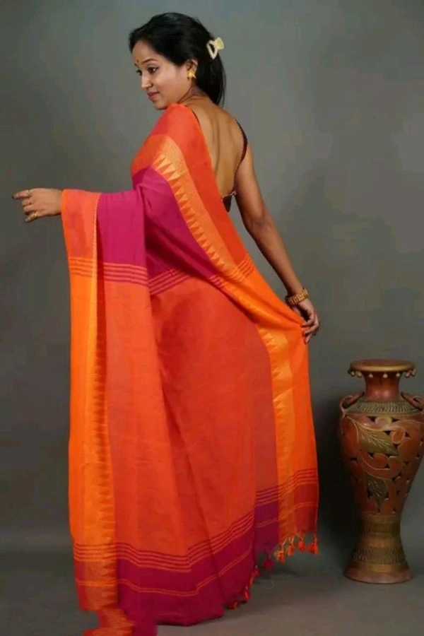 Woven Temple Border Khadi Cotton Saree  - Maroon