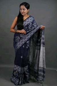 Handloom Woven Desinger Cotton Saree  - Navy Blue