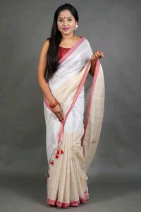 Red Border Ganga Jamuna Cotton Saree  - White