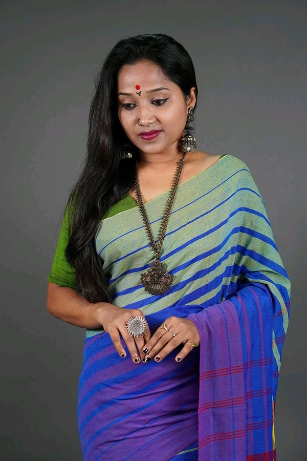 Khadi Cotton Multi Stripe Saree