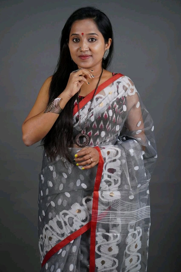 Handloom Masline Jamdani - Gray