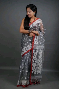 Handloom Masline Jamdani - Gray
