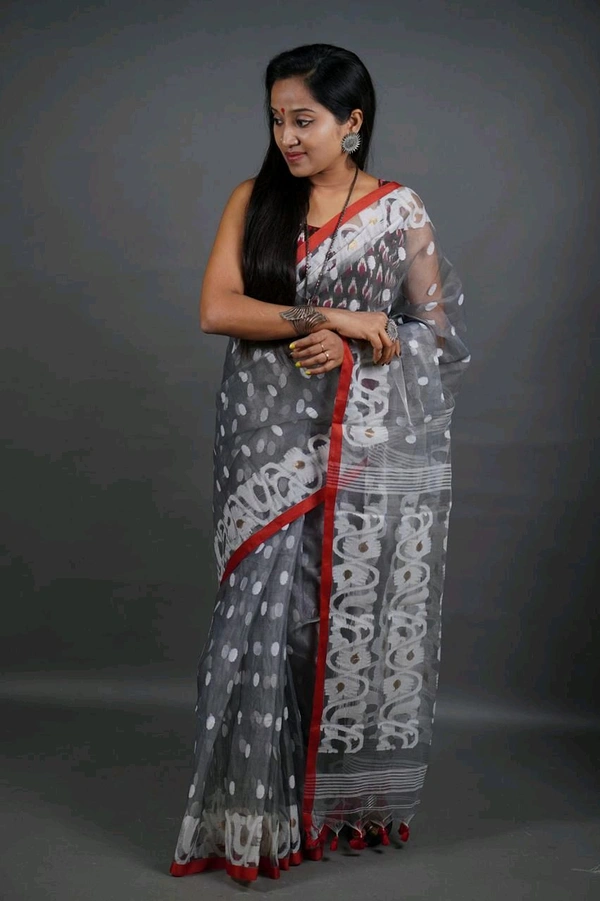 Handloom Masline Jamdani - Gray