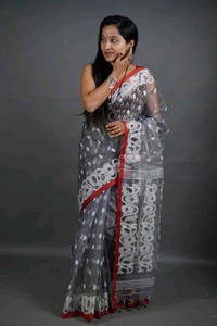 Handloom Masline Jamdani - Gray