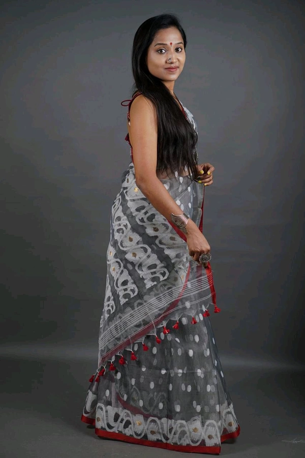 Handloom Masline Jamdani - Gray