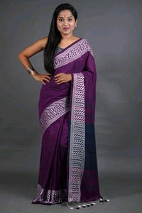 Woven Border Khadi Cotton Saree - Violet
