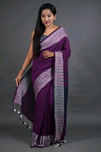 Woven Border Khadi Cotton Saree - Violet