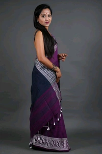 Woven Border Khadi Cotton Saree - Violet