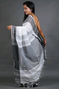 Woven Border Khadi Cotton Saree - White