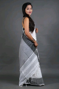 Woven Border Khadi Cotton Saree - White