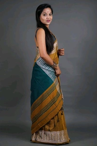 Woven Border Khadi Cotton Saree - Golden