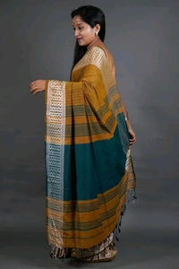 Woven Border Khadi Cotton Saree - Golden