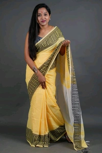 Woven Border Khadi Cotton Saree - Bright Sun