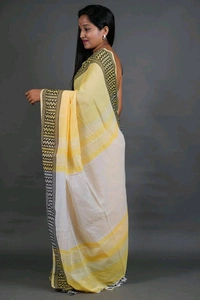 Woven Border Khadi Cotton Saree - Bright Sun