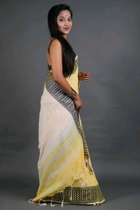 Woven Border Khadi Cotton Saree - Bright Sun
