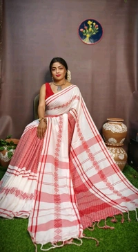 Woven Body Khadi Cotton Saree - Red & White