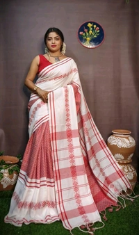Woven Body Khadi Cotton Saree - Red & White