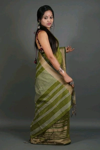 Zori Woven Slab Cotton Saree  - Olive