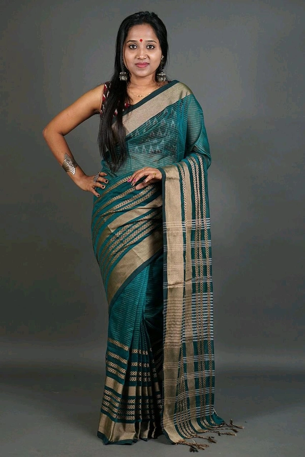 Zori Woven Slab Cotton Saree  - Blue Stone
