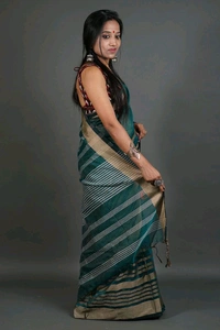 Zori Woven Slab Cotton Saree  - Blue Stone