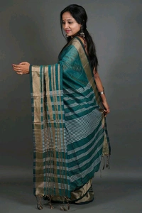 Zori Woven Slab Cotton Saree  - Blue Stone