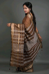 Zori Woven Slab Cotton Saree  - Brown
