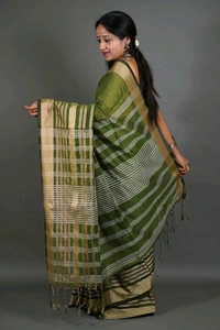 Zori Woven Slab Cotton Saree  - Green Leaf