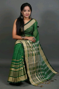 Zori Woven Slab Cotton Saree  - Green