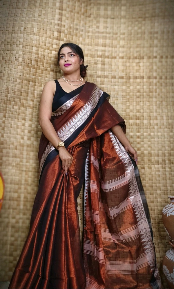 Contrast Woven Border Tissue Cotton Saree - Coco
