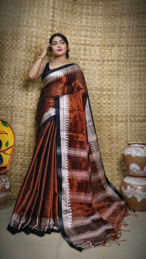 Contrast Woven Border Tissue Cotton Saree - Coco